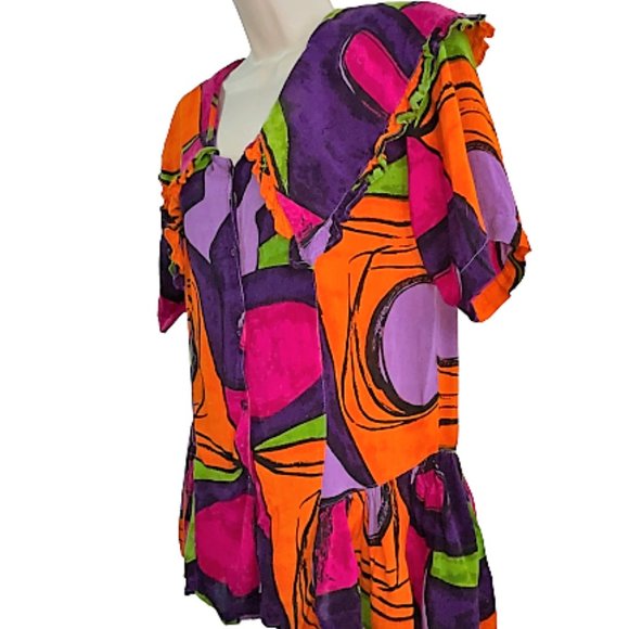 Women S Vtg 90's DD DESIGNS Colorful Baby Doll Top - Picture 4 of 8